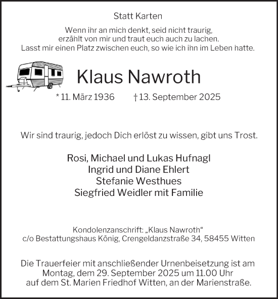 Traueranzeige von Klaus Nawroth von Tageszeitung