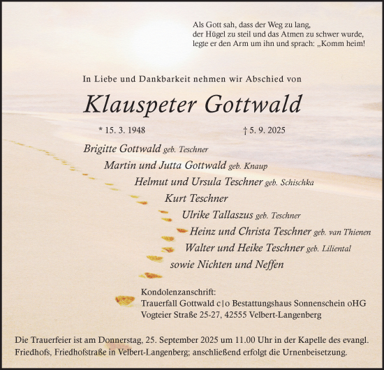 Traueranzeige von Klauspeter Gottwald von Tageszeitung