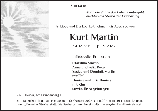 Traueranzeige von Kurt Martin von Tageszeitung