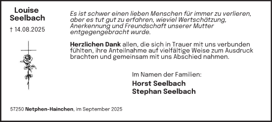 Traueranzeige von Louise Seelbach von Tageszeitung