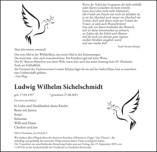 Traueranzeige von Ludwig Wilhelm Sichelschmidt von Tageszeitung