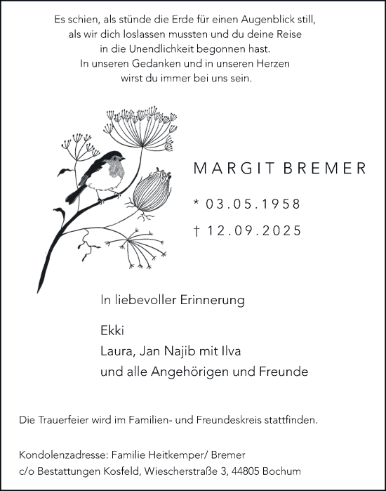 Traueranzeige von Margit Bremer von Tageszeitung
