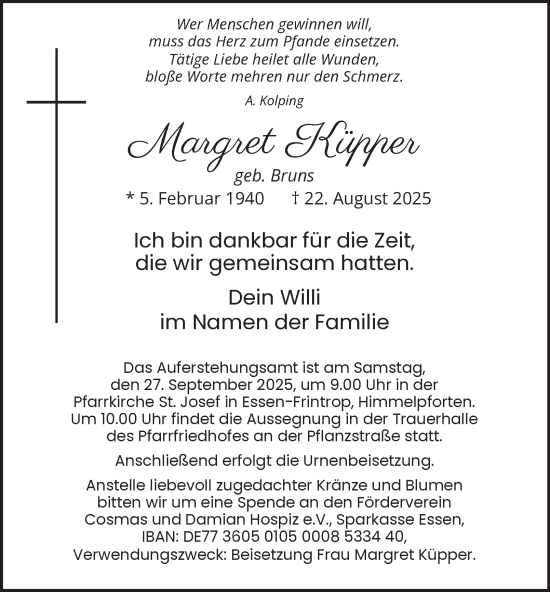 Traueranzeige von Margret Küpper von Tageszeitung