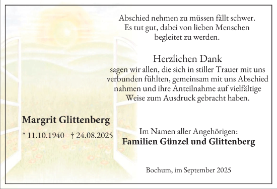 Traueranzeige von Margrit Glittenberg von Tageszeitung