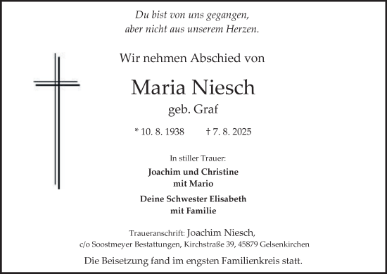 Traueranzeige von Maria Niesch von Tageszeitung