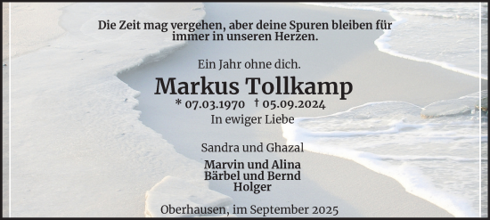 Traueranzeige von Markus Tollkamp von Tageszeitung