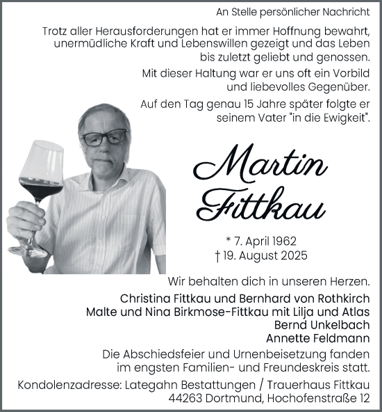 Traueranzeige von Martin Fittkau von Tageszeitung