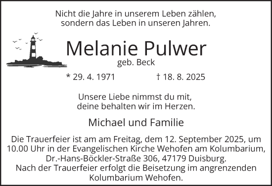 Traueranzeige von Melanie Pulwer von Tageszeitung