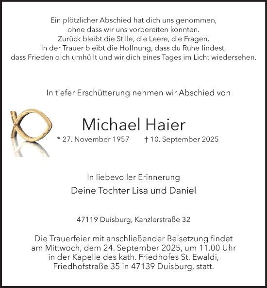 Traueranzeige von Michael Haier von Tageszeitung