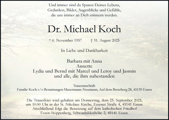 Traueranzeige von Michael Koch von Tageszeitung