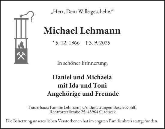 Traueranzeige von Michael Lehmann von Tageszeitung