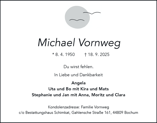 Traueranzeige von Michael Vornweg von Tageszeitung
