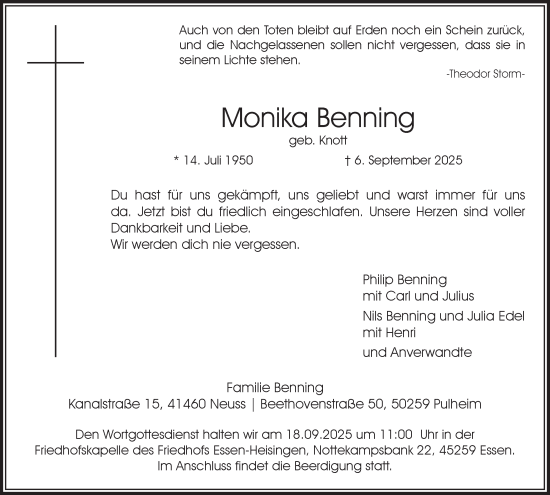 Traueranzeige von Monika Benning von Tageszeitung