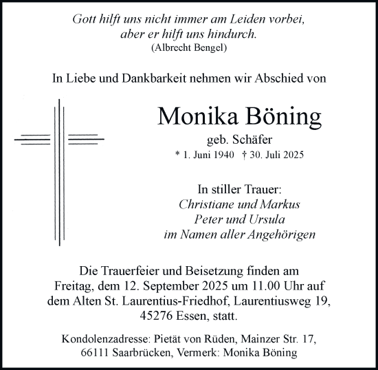 Traueranzeige von Monika Böning von Tageszeitung