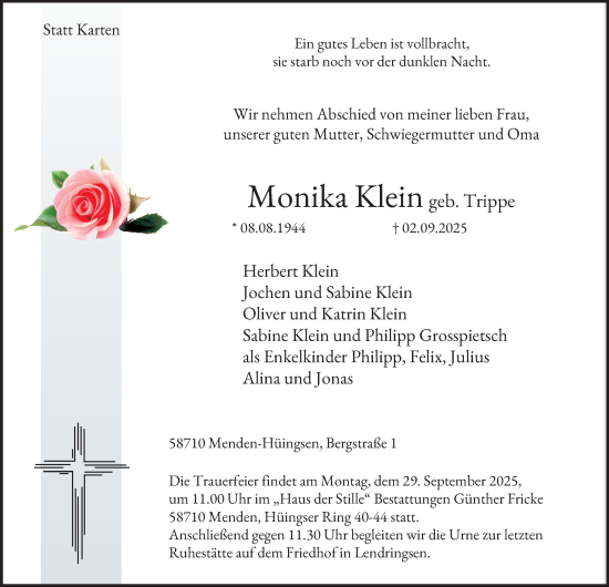 Traueranzeige von Monika Klein von Tageszeitung