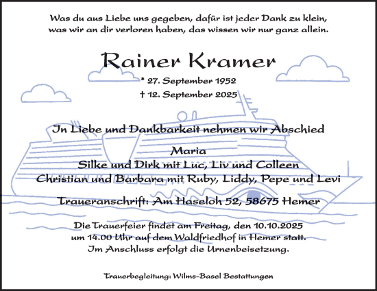 Traueranzeige von Rainer Kramer von Tageszeitung
