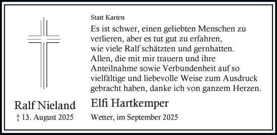 Traueranzeige von Ralf Nieland von Tageszeitung