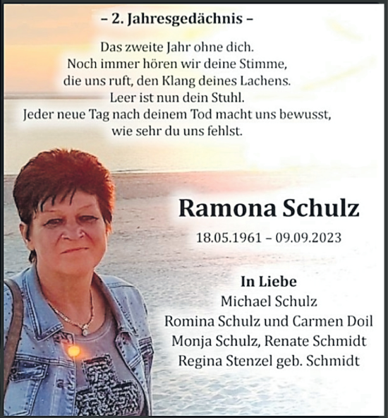 Traueranzeige von Ramona Schulz von Tageszeitung