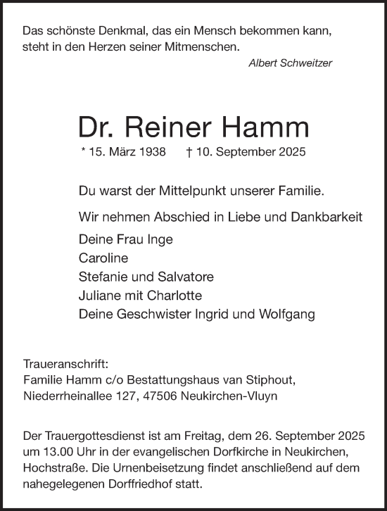 Traueranzeige von Reiner Hamm von Tageszeitung