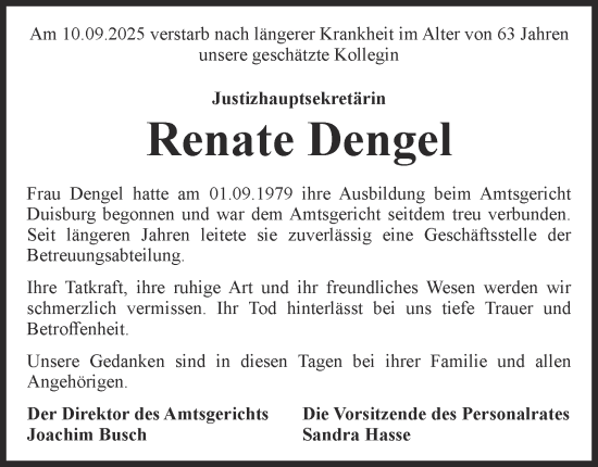 Traueranzeige von Renate Dengel von Tageszeitung