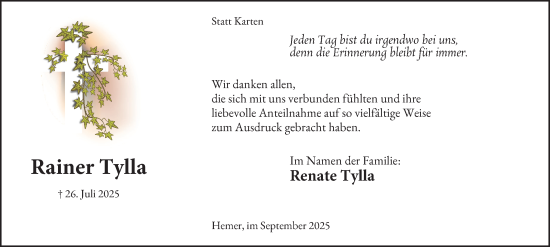 Traueranzeige von Renate Tylla von Tageszeitung