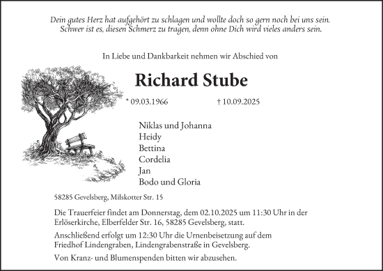 Traueranzeige von Richard Stube von Tageszeitung