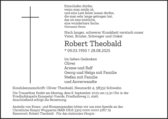 Traueranzeige von Robert Theobald von Tageszeitung