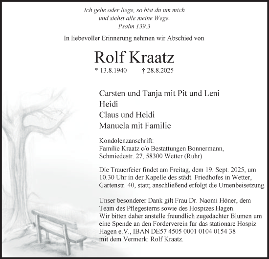 Traueranzeige von Rolf Kraatz von Tageszeitung