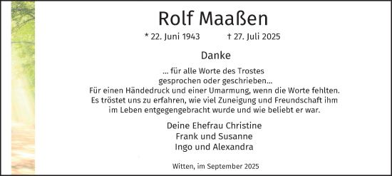 Traueranzeige von Rolf Maaßen von Tageszeitung
