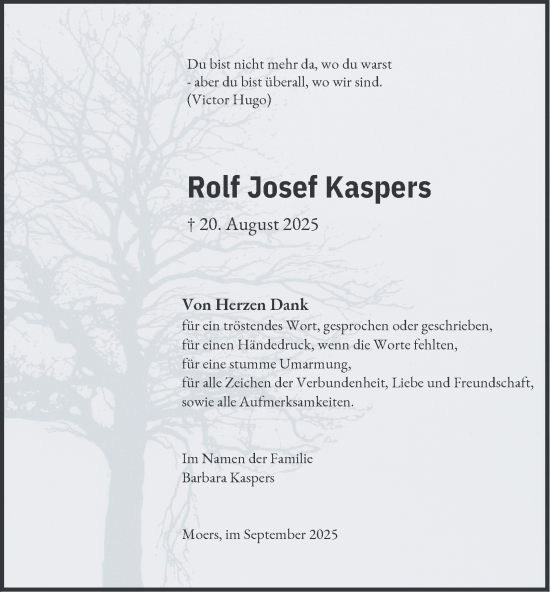 Traueranzeige von Rolf Josef Kaspers von Tageszeitung