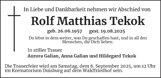 Traueranzeige von Rolf Matthias Tekok von Tageszeitung