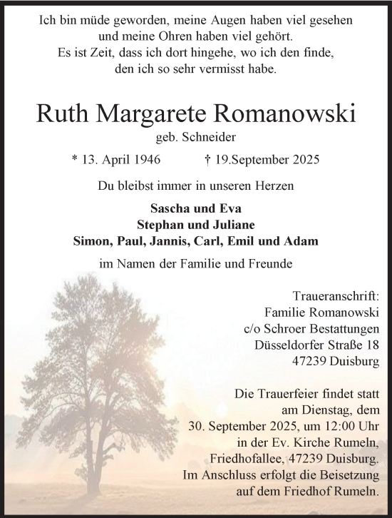 Traueranzeige von Ruth Margarete Romanowski von Tageszeitung