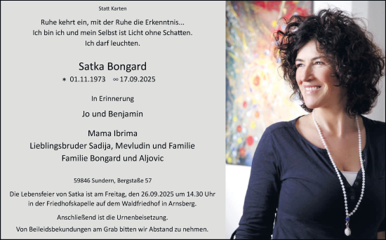 Traueranzeige von Satka Bongard von Tageszeitung