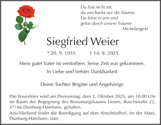 Traueranzeige von Siegfried Weier von Tageszeitung