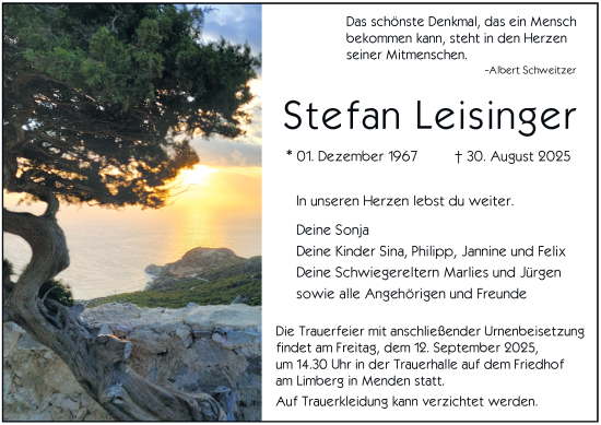 Traueranzeige von Stefan Leisinger von Tageszeitung
