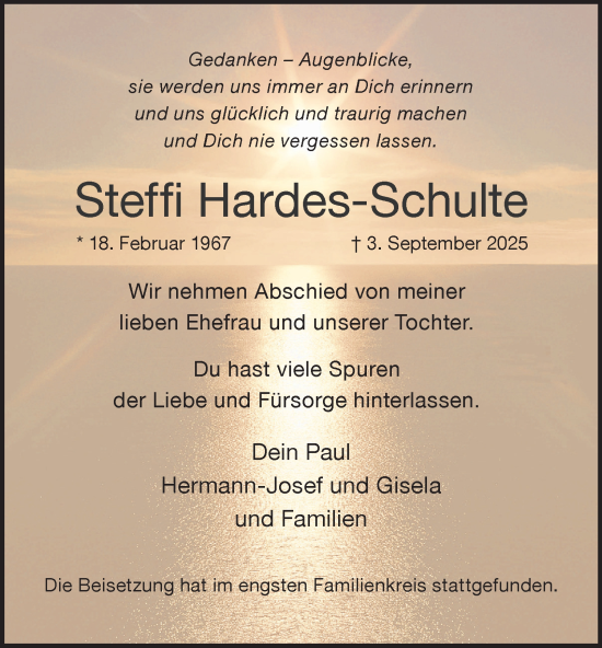 Traueranzeige von Steffi Hardes-Schulte von Tageszeitung