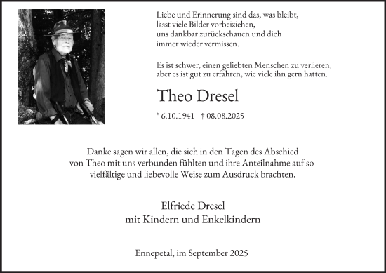 Traueranzeige von Theo Dresel von Tageszeitung