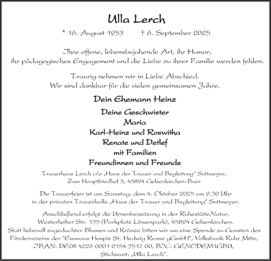 Traueranzeige von Ulla Lerch von Tageszeitung