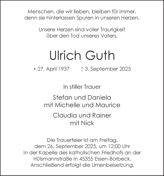 Traueranzeige von Ulrich Guth von Tageszeitung