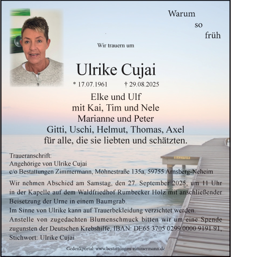 Traueranzeige von Ulrike Cujai von Tageszeitung