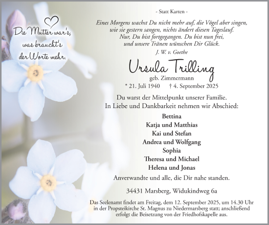Traueranzeige von Ursula Trilling von Tageszeitung