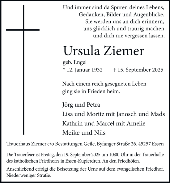 Traueranzeige von Ursula Ziemer von Tageszeitung