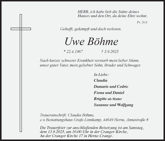 Traueranzeige von Uwe Böhme von Tageszeitung
