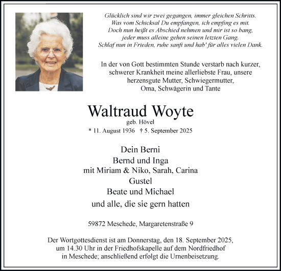 Traueranzeige von Waltraud Woyte von Tageszeitung