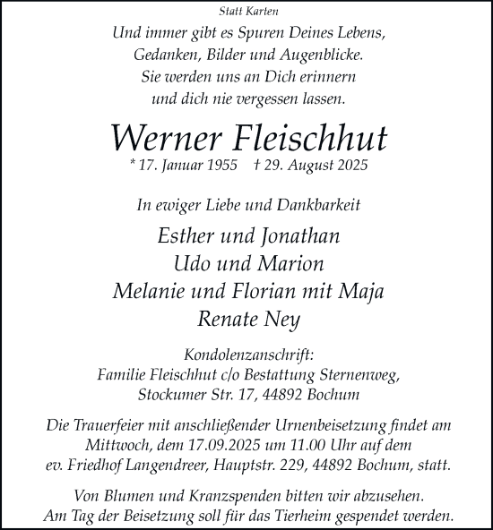 Traueranzeige von Werner Fleischhut von Tageszeitung