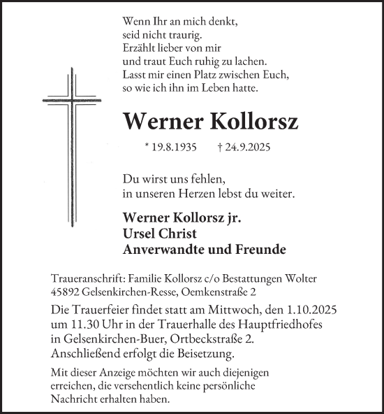 Traueranzeige von Werner Kollorsz von Tageszeitung