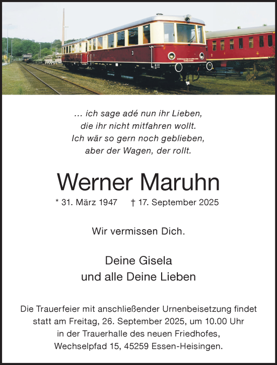 Traueranzeige von Werner Maruhn von Tageszeitung
