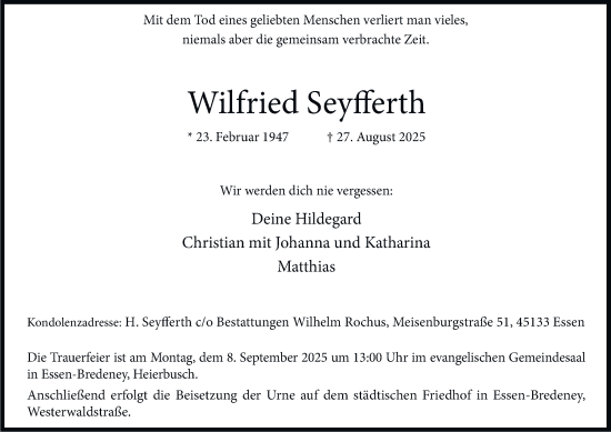 Traueranzeige von Wilfried Seyfferth von Tageszeitung