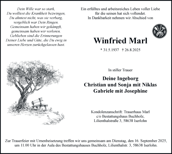Traueranzeige von Winfried Marl von Tageszeitung