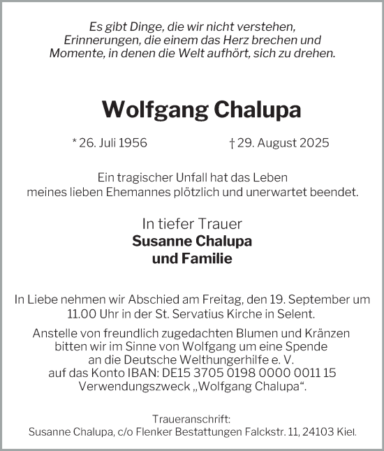 Traueranzeige von Wolfgang Chalupa von Tageszeitung